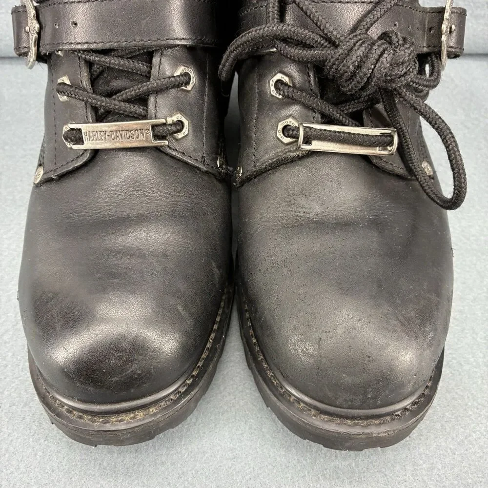 Harley Davidson Men’s Black Leather Motorcycle Biker Boots Size 9 Buckle Lace